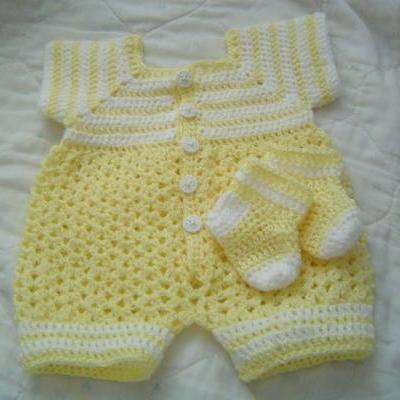 Baby Boy Crochet Pattern Bubble Romper 2PC Set 0064