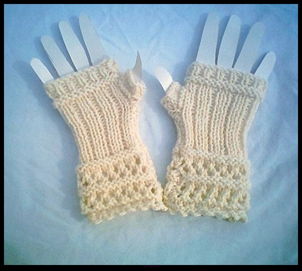 Winter White Open Lace Knit Fingerless Gloves 0014
