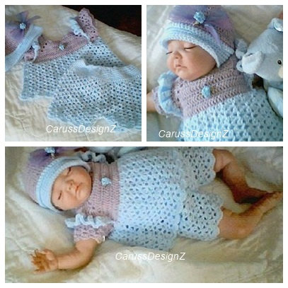 Baby Girl Pattern 3 Pc Blue Lagoon Crochet Set 0044