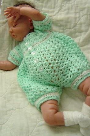 Baby Boy Classic Shells Pattern Newborn to 03 Months Crochet Romper by CarussDesignZ 0005