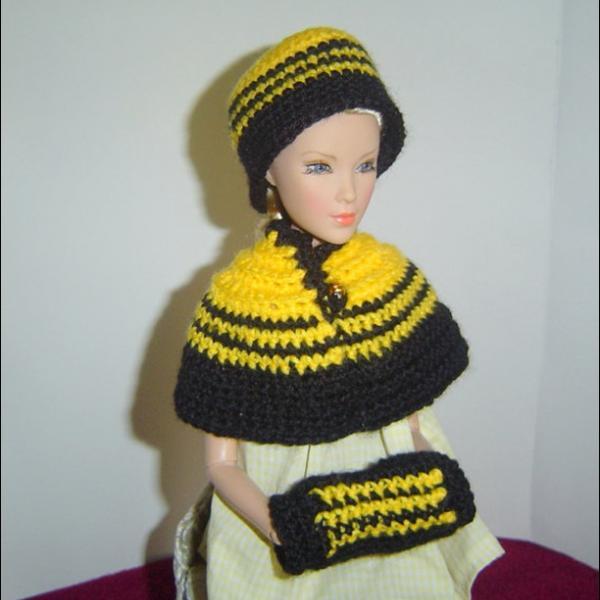 Victorian 3PC Caplet Flapper Beanie Muff Set, Fashion Royalty and other 16inch Dolls 0054